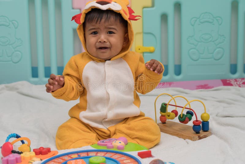 Cute little boy crying stock image