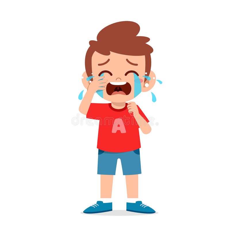 Cute little boy with crying and tantrum expression stock illustration.