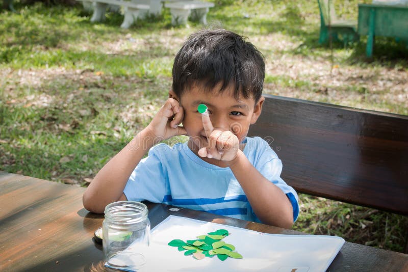 Cute little boy do homework royalty free stock photos