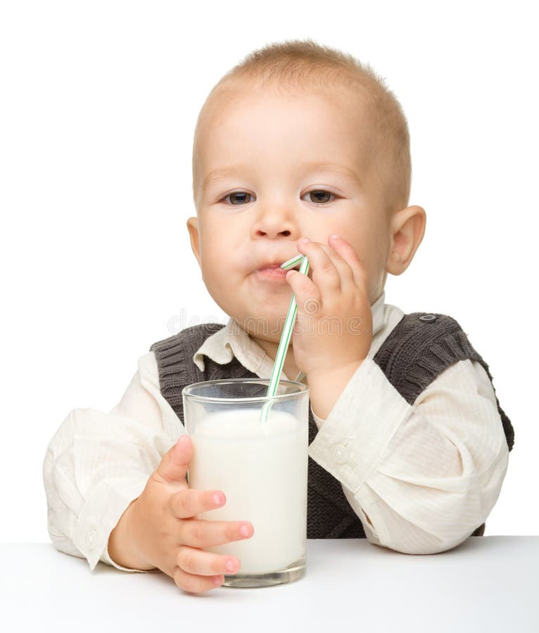 Cute Little Boy is Drinking Milk Stock Image Image of dairy