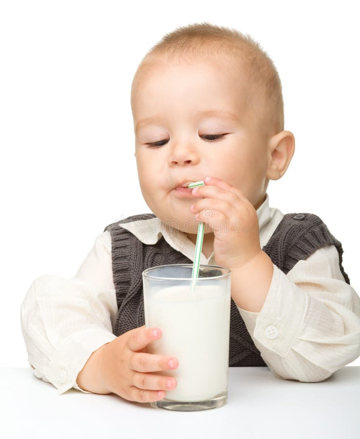 Cute Little Boy is Drinking Milk Stock Photo Image of milk, dairy