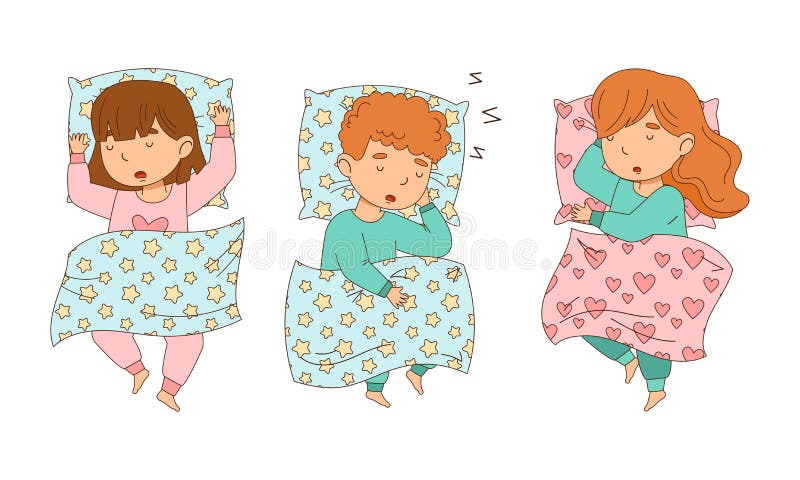 Cute Little Boy and Girls Sleeping in Their Beds Cartoon Vector ...