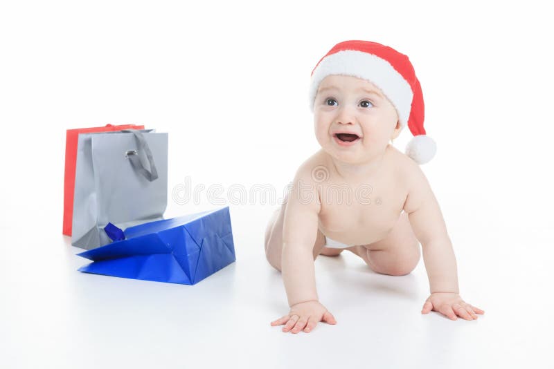Cute Little Boy with the Holiday Gift Bag Stock Image Image of gift