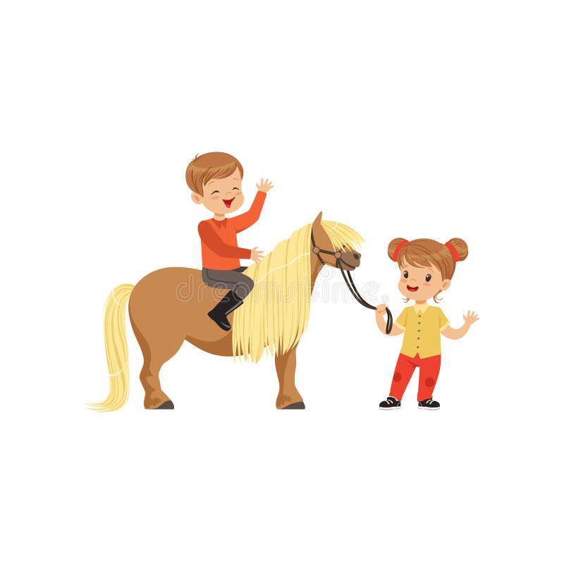 Cartoon Little Girl Riding Pony Horse Stock Illustrations – 229 Cartoon ...