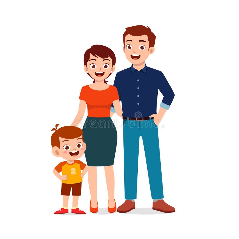 Cute little boy with mom and dad together stock illustration