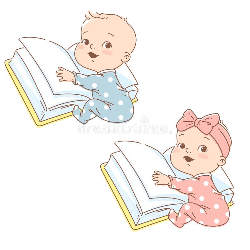 Book Clipart-cute smiling baby holds an open book