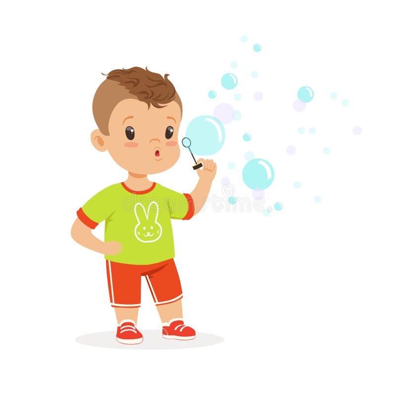 Cute little boy playing with bubble blower vector Illustration royalty free illustration