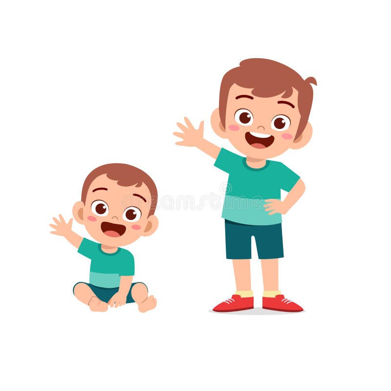 Cute little boy say hello with young brother vector illustration