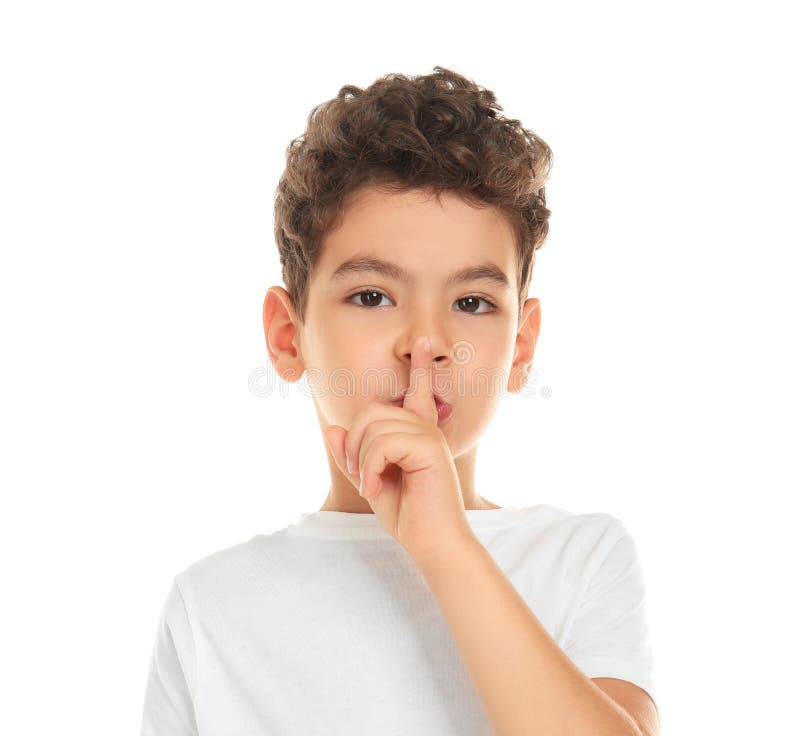 Cute Little Boy Showing OK Gesture on White Background Stock Image