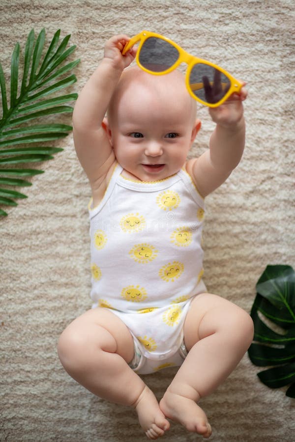 Cute Little Boy in Sunglasses at Home Stock Image Image of child
