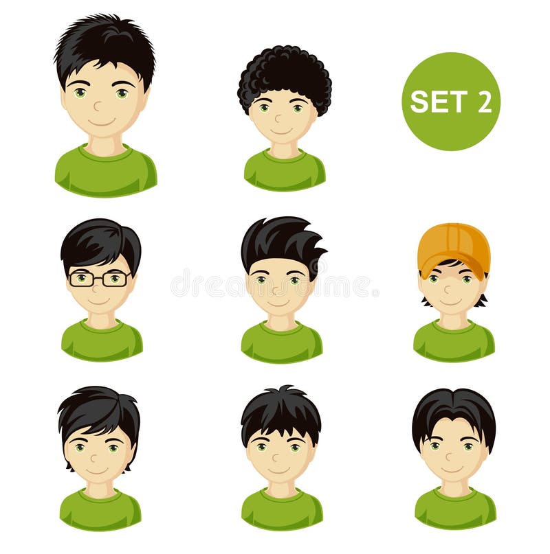Cute Little Boys with Black Hair and Various Hair Style. Stock Vector -  Illustration of people, character: 123744299