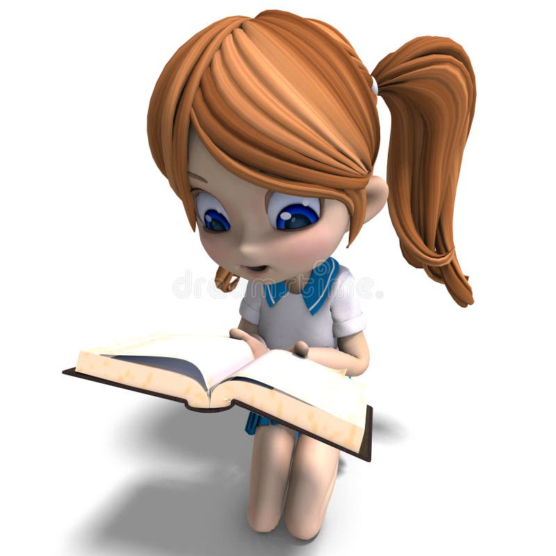 Cute Little Cartoon School Girl Reads a Book. 3D Stock Illustration - Illustration of panel, sitting: 14442048 Cute Little Cartoon School Girl Reads a Book. 3D Stock Illustration - Illustration of panel, sitting: 14442048