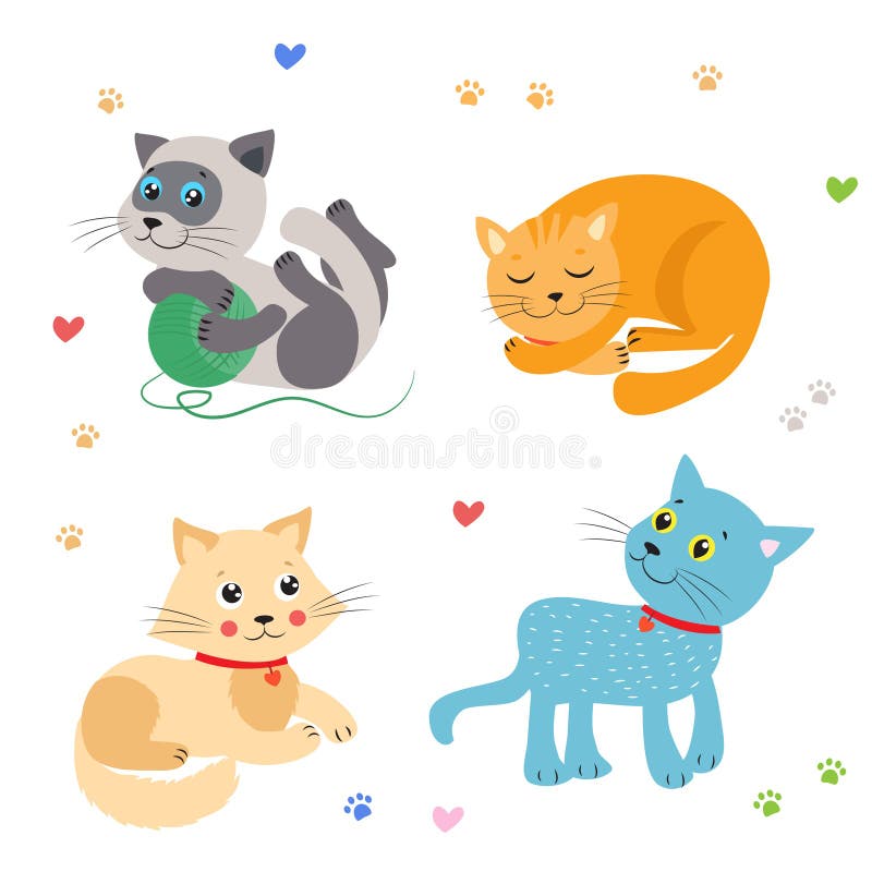 Lying Cat Icon Set. Siamese, Red, Black, Orange, Gray Color Cats in Flat  Design Style Stock Vector - Illustration of funny, flat: 74227785