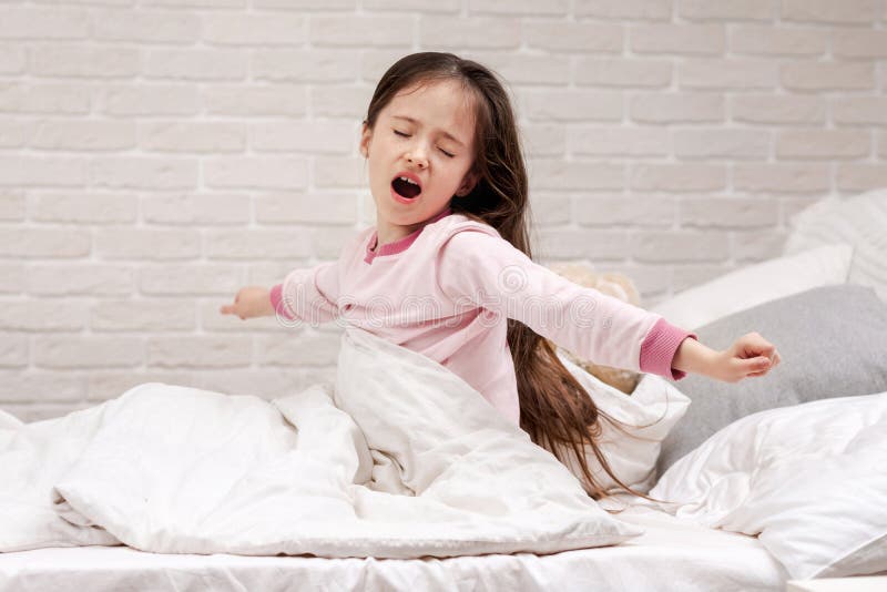 Cute Little Child Girl Wakes Up from Sleep Stock Image - Image of ...