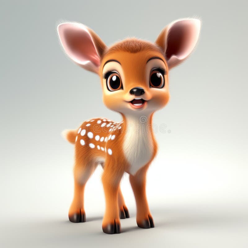 Cute 3d Pixar Style Deer Baby On White Background