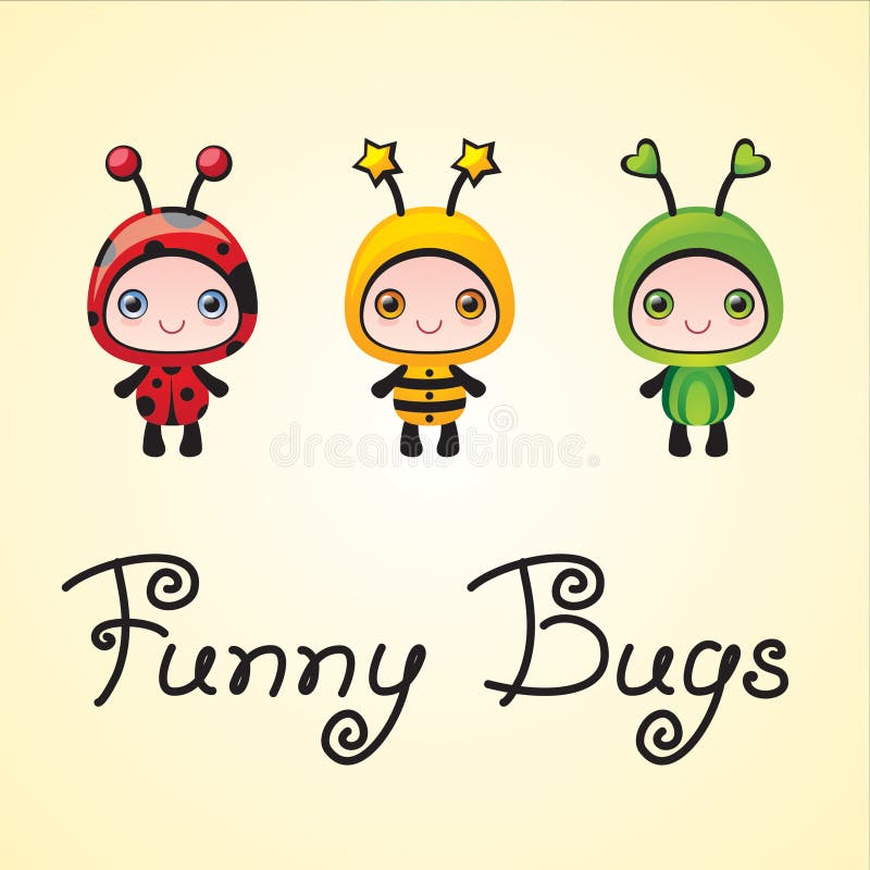 Set of three cute little funny baby bugs