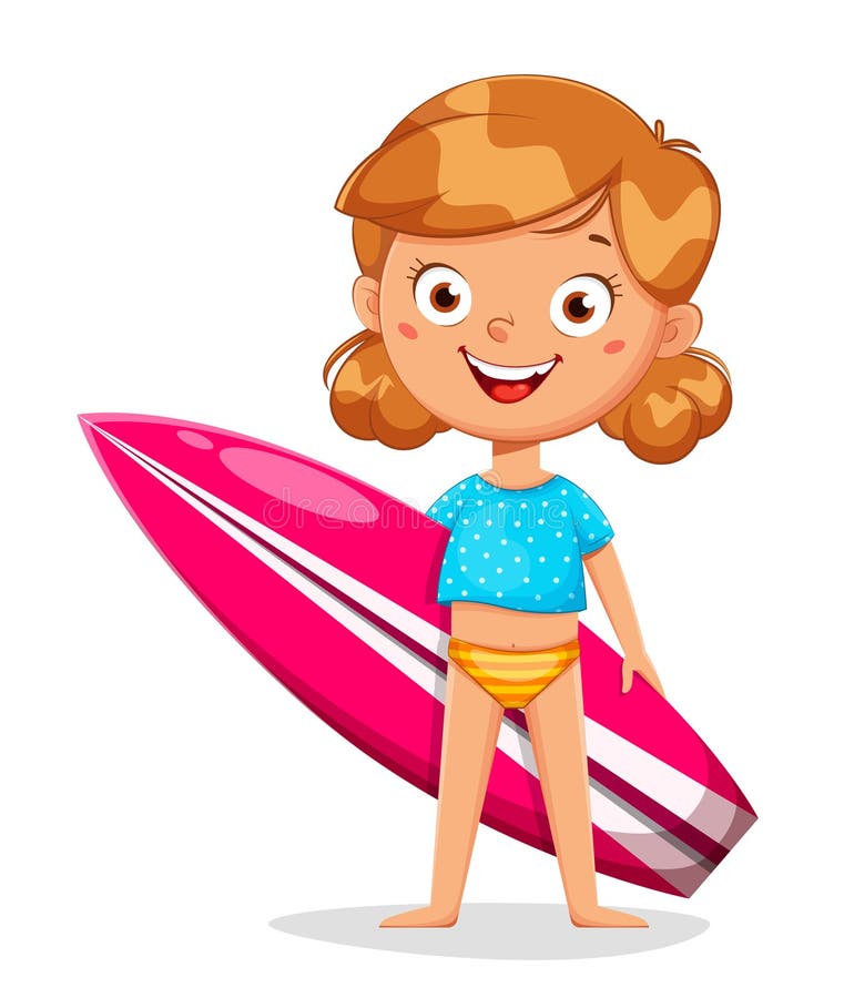 Cute Little Girl Cartoon Character with Surfboard Stock Vector ...