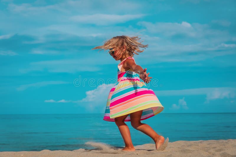 Cute Little Girl Dance and Play at Summer Beach Stock Image - Image of ...
