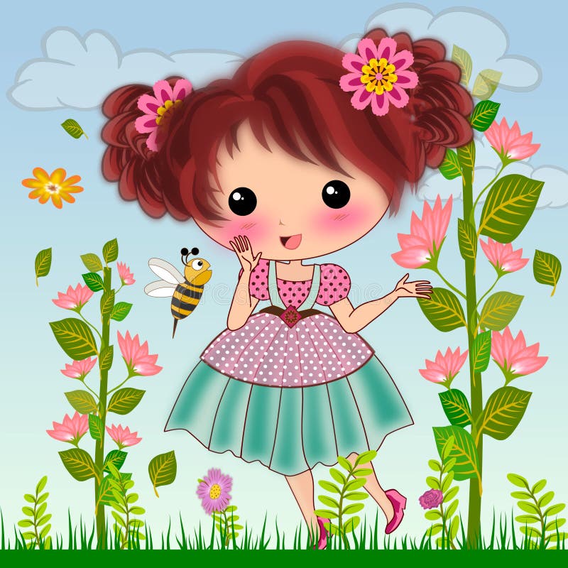 Cute Little Girl in the Garden Cartoon Illustrations Stock Illustration - Illustration of illustrations, children: 216904564 Cute Little Girl in the Garden Cartoon Illustrations Stock Illustration - Illustration of illustrations, children: 216904564