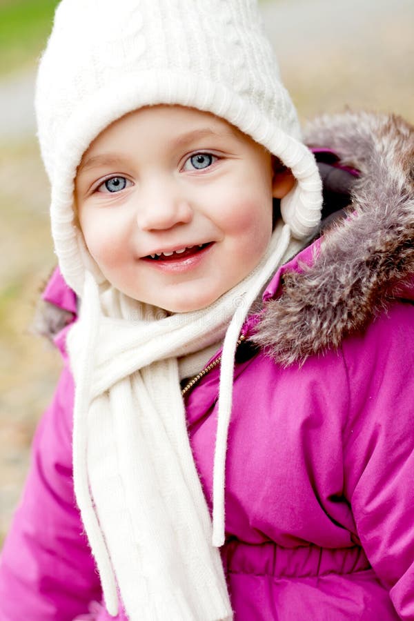 Cute Little Girl with Hat and Scarf in Autumn Winter Stock Image ...