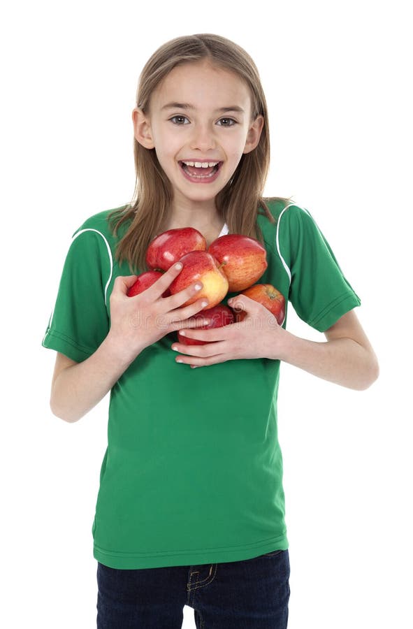 Cute Little Girl Holding Apples