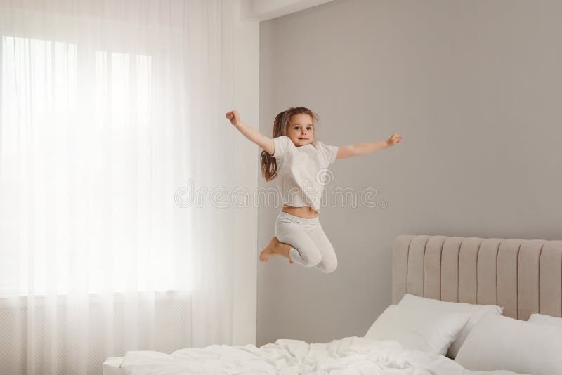 863 Cute Little Girl Bedroom Jumping Bed Stock Photos Free & Royalty