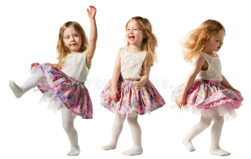 Cute little girl jumping with joy isolated on white background royalty free stock photography Cute little girl jumping with joy isolated on white background royalty free stock photography