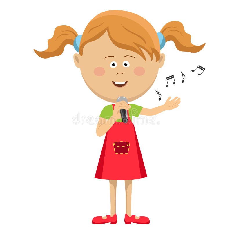 Cute little girl with microphone singing isolated on white background stock illustration Cute little girl with microphone singing isolated on white background stock illustration