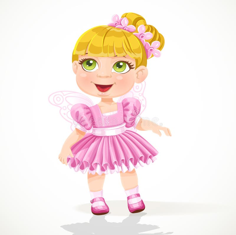 Cute little girl in a pink ballet skirt and wings stock illustration