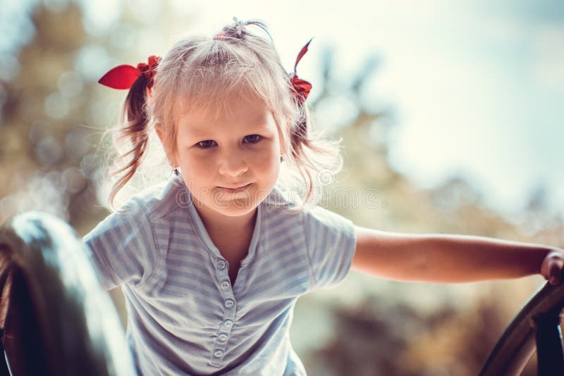 Cute Little Girl on the Playground. Stock Image - Image of climbing ...