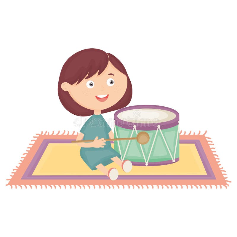 Cute little girl playing with drum