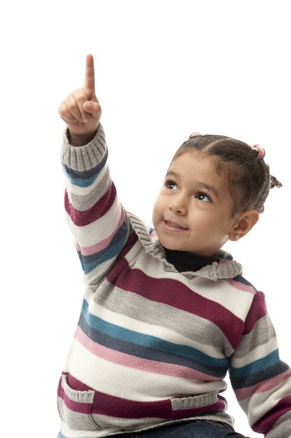Cute Little Girl Pointing Upward royalty free stock photo Cute Little Girl Pointing Upward royalty free stock photo
