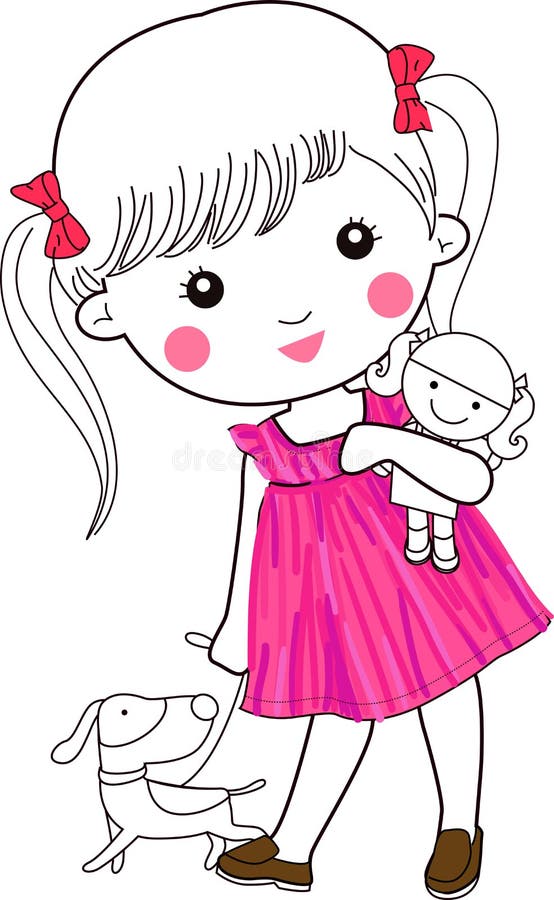 Cute Cartoon Summer Girl with Little Fawn Stock Illustration - Illustration  of people, fawn: 134693247