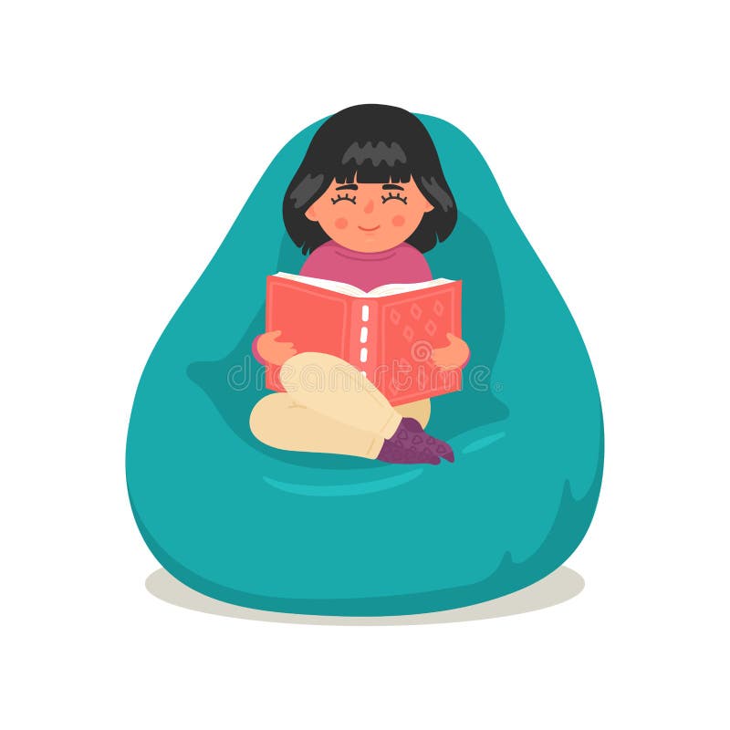 Cute Little Girl Reading Book in Bean Bag. Stock Vector - Illustration of book, comfortable: 172520297 Cute Little Girl Reading Book in Bean Bag. Stock Vector - Illustration of book, comfortable: 172520297