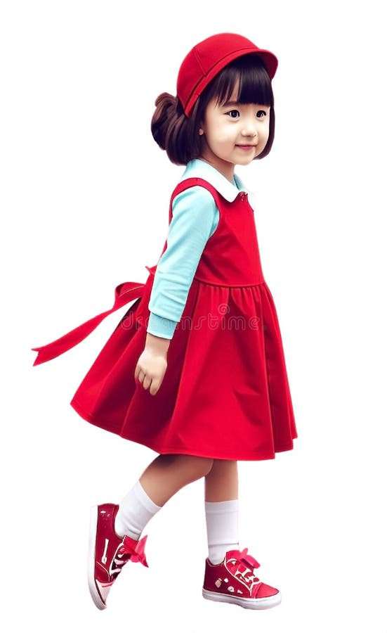 Cute Little Girl in Red Dress Stock Illustration - Illustration of ...