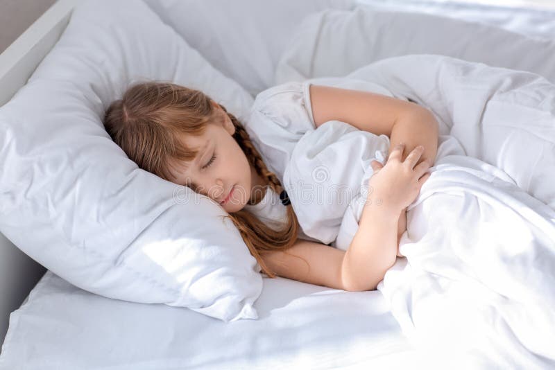 Cute Little Girl Sleeping in Bed Stock Photo Image of indoors