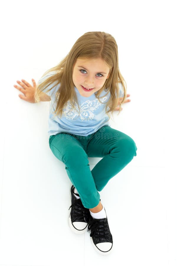 Cute Little Girl in T-shirt and Jeans Stock Image - Image of cotton ...