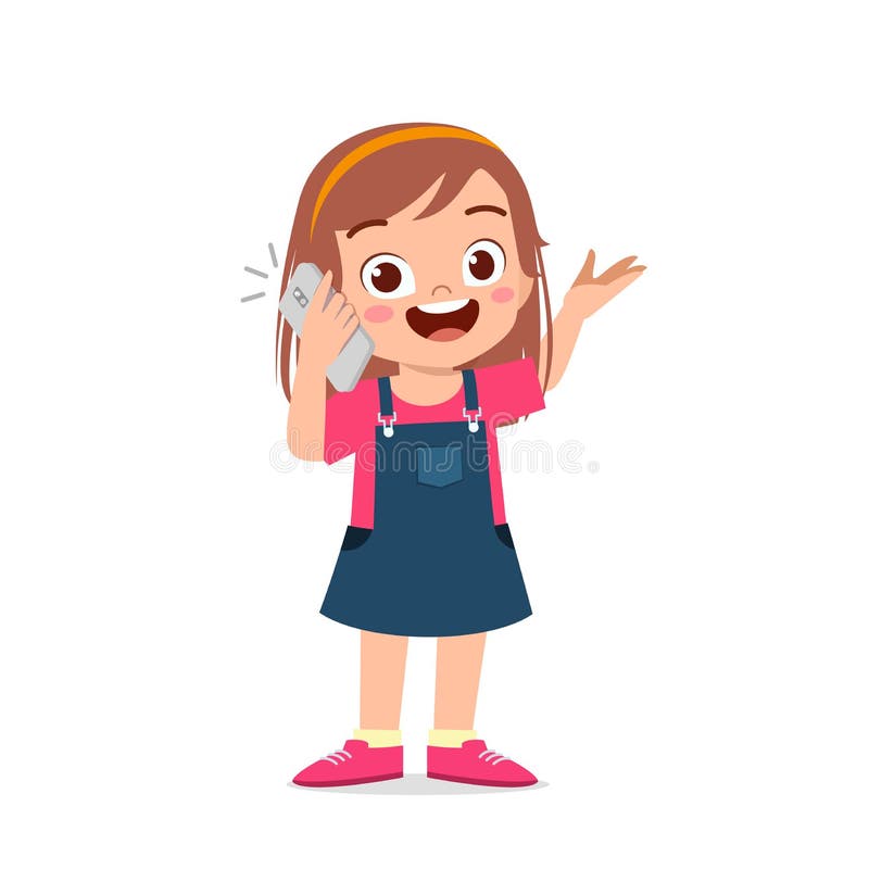 cute little girl talk using mobile phone