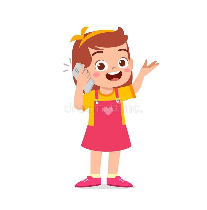Cute little girl talk using mobile phone