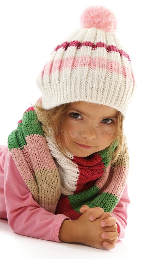 Cute Little Girl Wearing a Hat and a Scarf Stock Photo - Image of ...