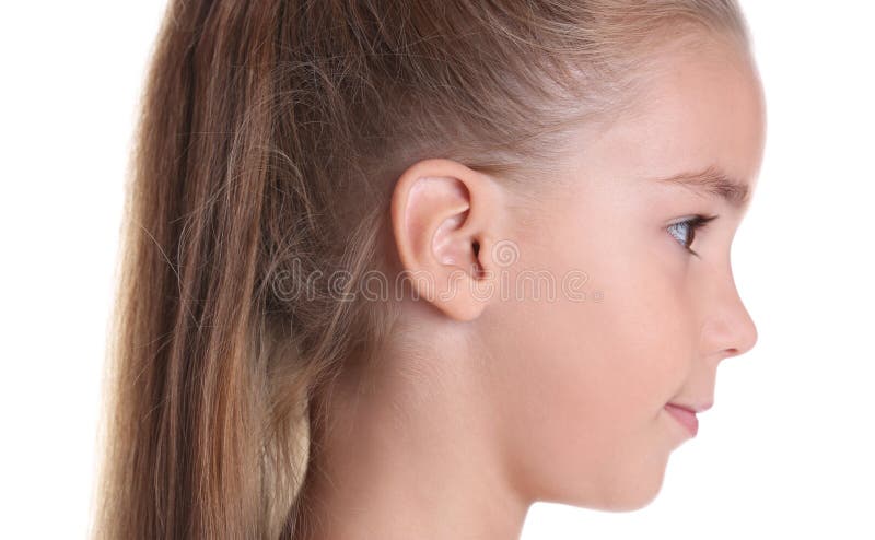 Cute little girl on white background, closeup