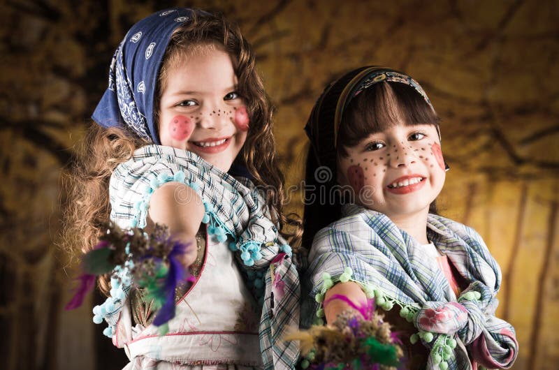 Cute little girls dressed as a traditional easter