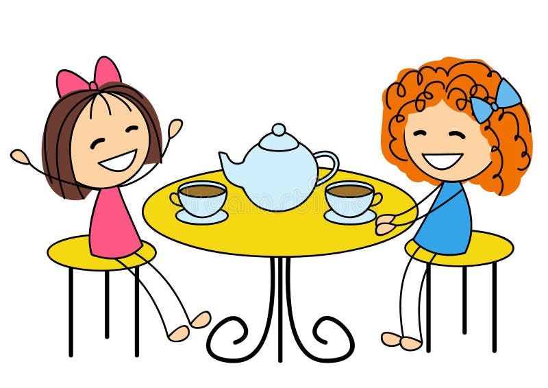 Cute Little Girls Drinking Tea Stock Vector - Image: 39156222