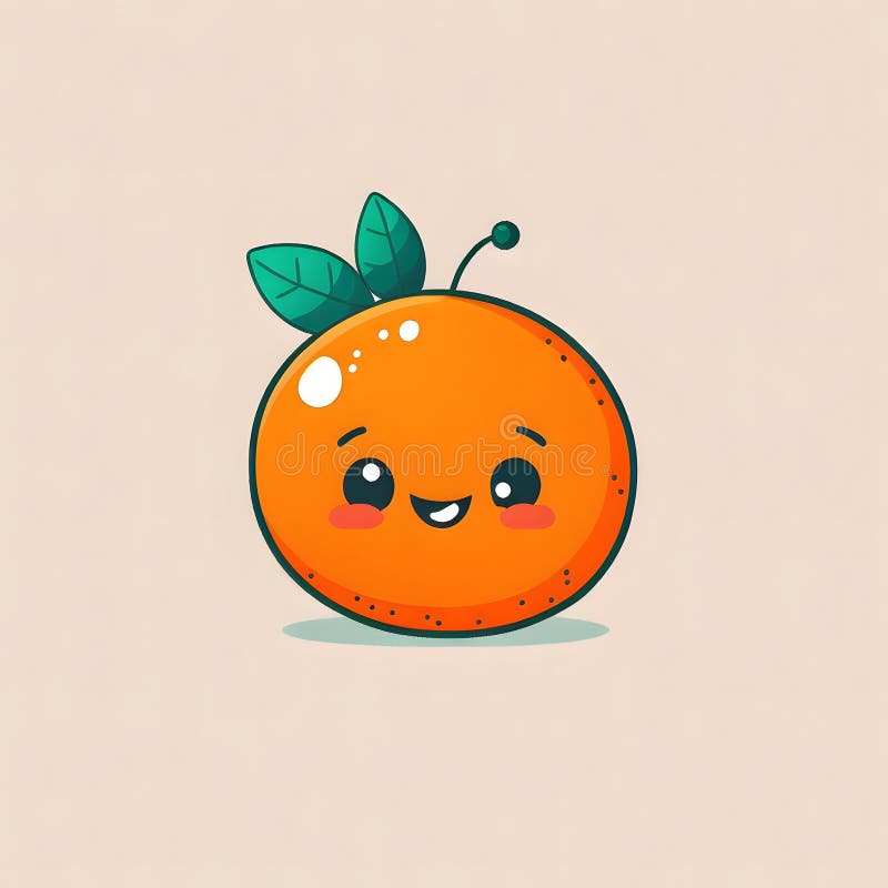 Cute Little Happy Orange Fruit with Kawaii Face and Leaf. Cheerful and ...