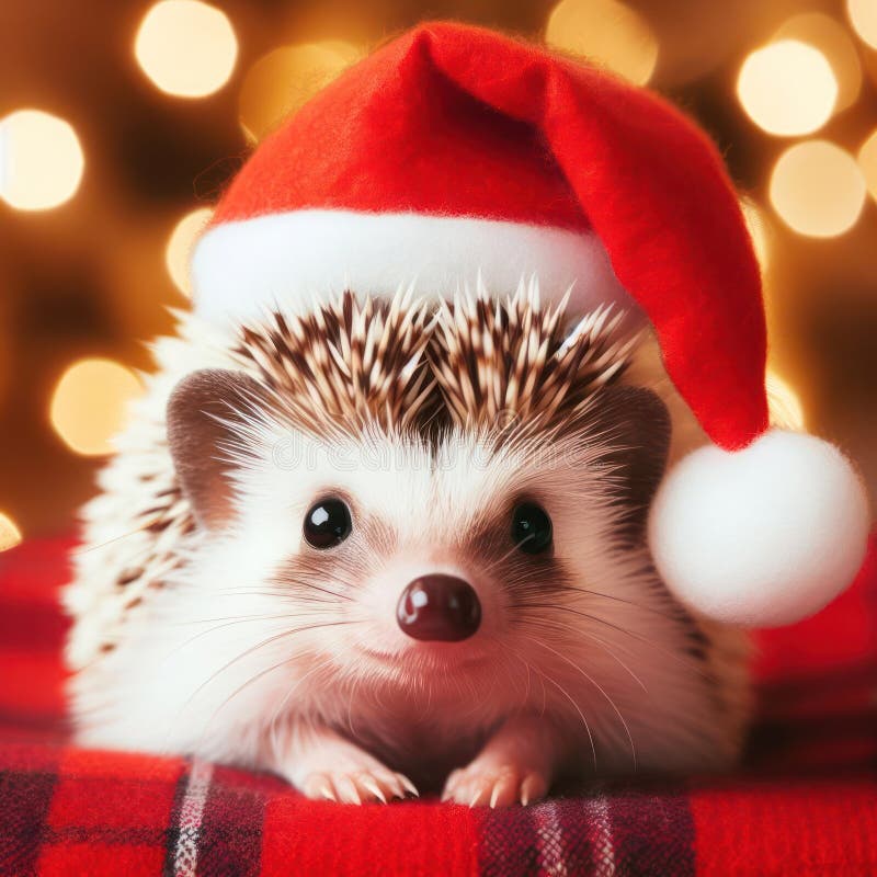 A Cute Little Hedgehog Wearing a Santa Hat Stock Illustration