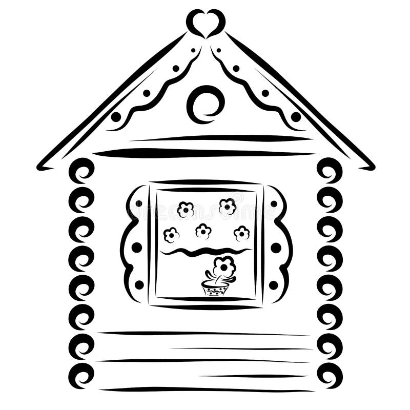 A cute little house made of wood with a flower on the windowsill royalty free illustration A cute little house made of wood with a flower on the windowsill royalty free illustration