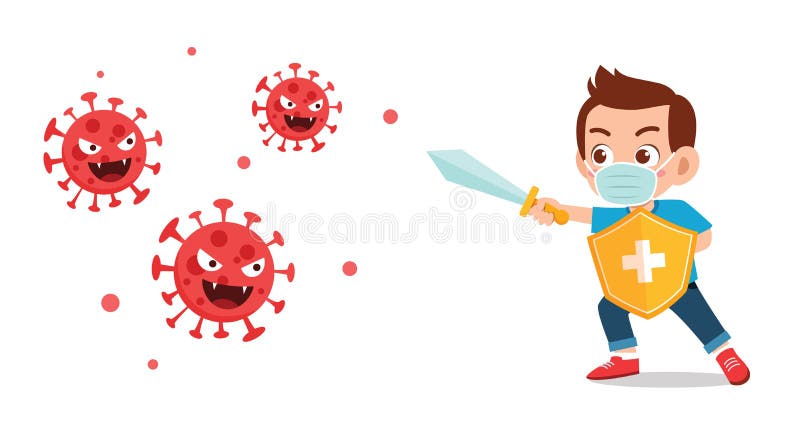 cute little kid boy fight against corona virus