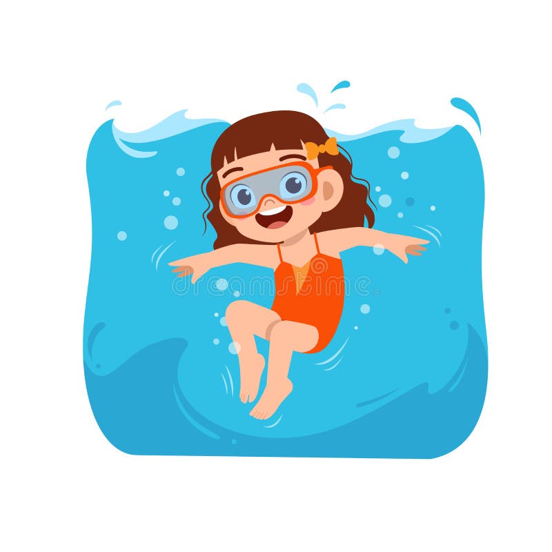 Cute Little Kid Girl Swim Under Water on Summer Holiday Stock Vector ...
