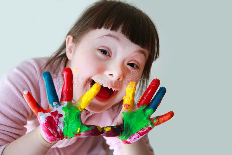 Cute little kid with painted hands