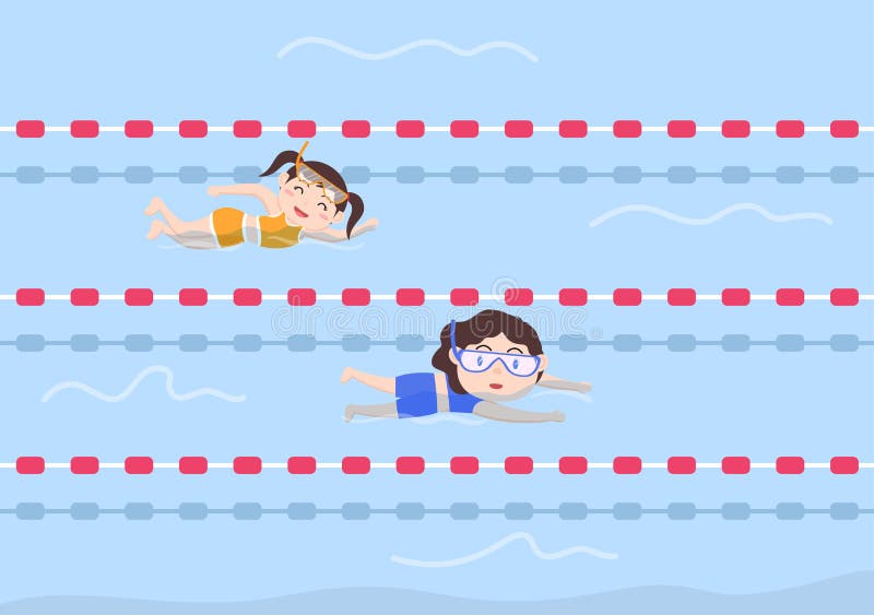 Cute Little Kids Swimming Background Vector Illustration in Flat ...
